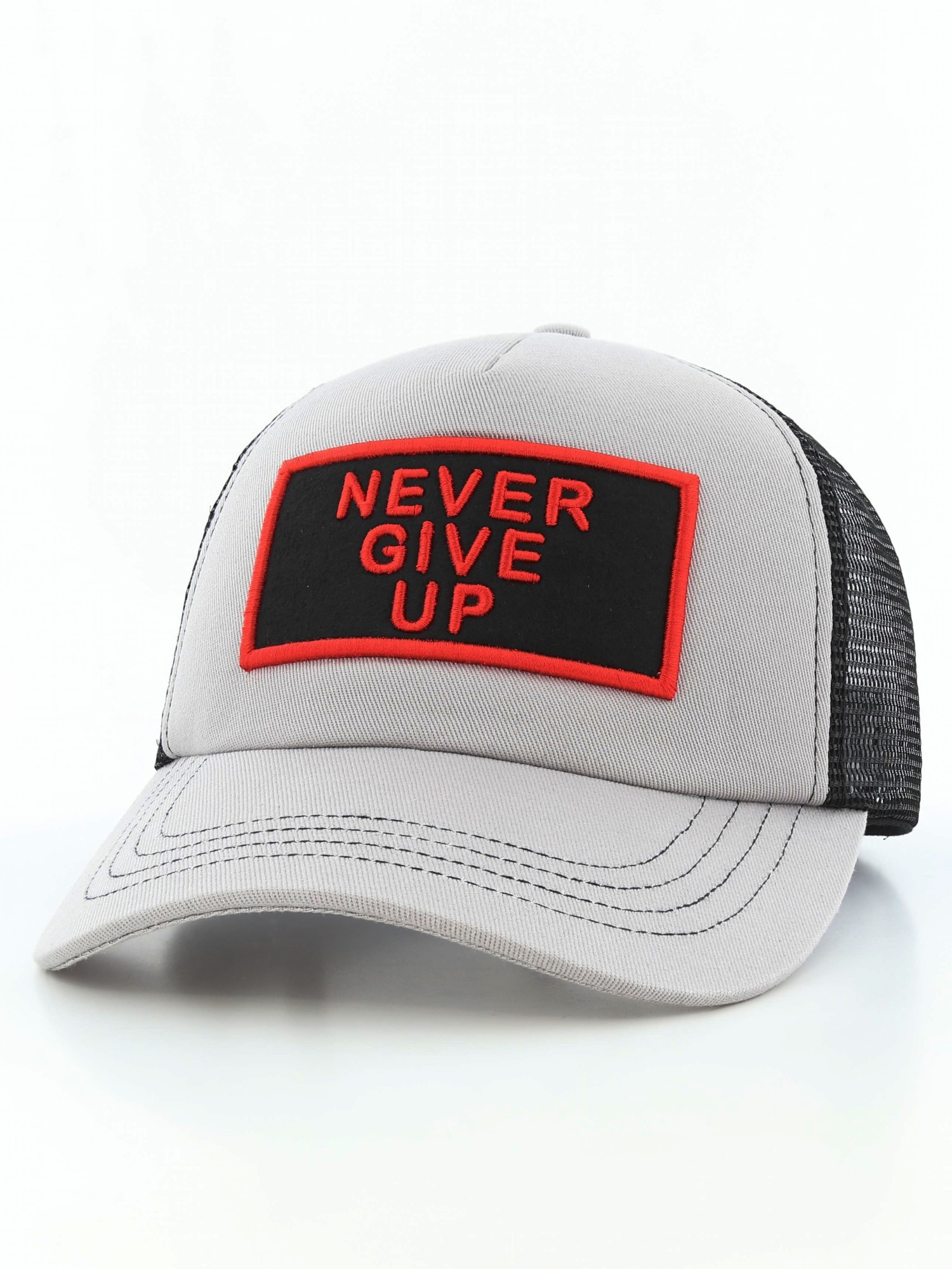 B180 Never Give Up Grey/Black Trucker Cap