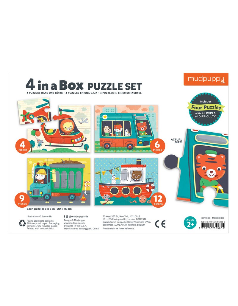 Mudpuppy Transportation 4-in-a-box Puzzle Set
