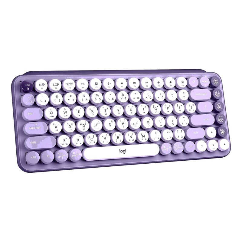 Logitech 920-011525 Pop Keys Wireless Mechanical Keyboard with Customizable Emoji Keys - Cosmos Lavender (Arabic/English)