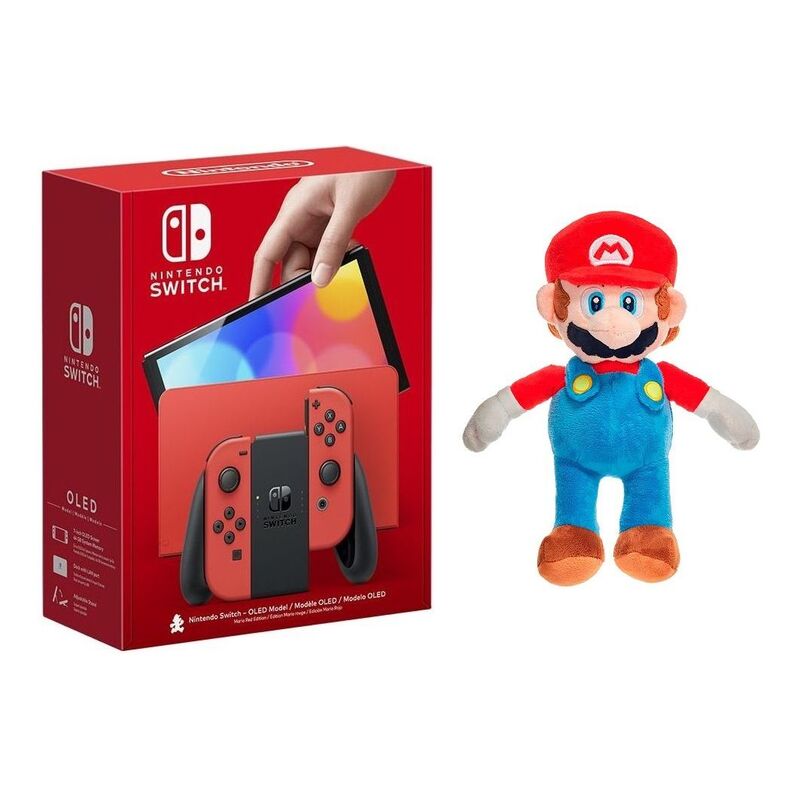 Nintendo Switch OLED - Mario RED Edition Console + FR-TEC Peluche Super Mario 22cm (Bundle)