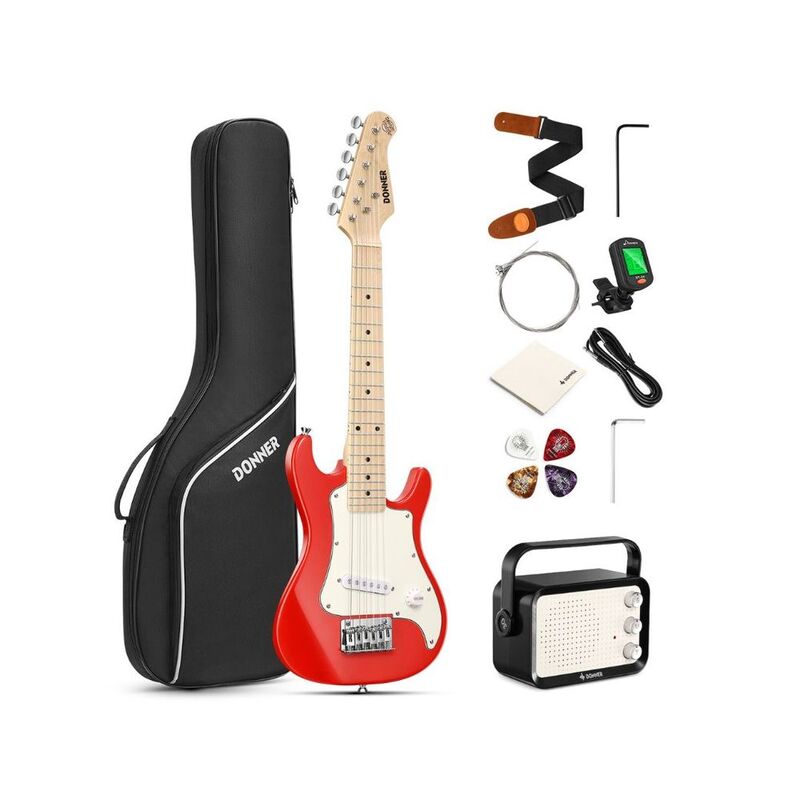 Donner 30-Inch Stratocaster Kids Electric Guitar Kit - Red